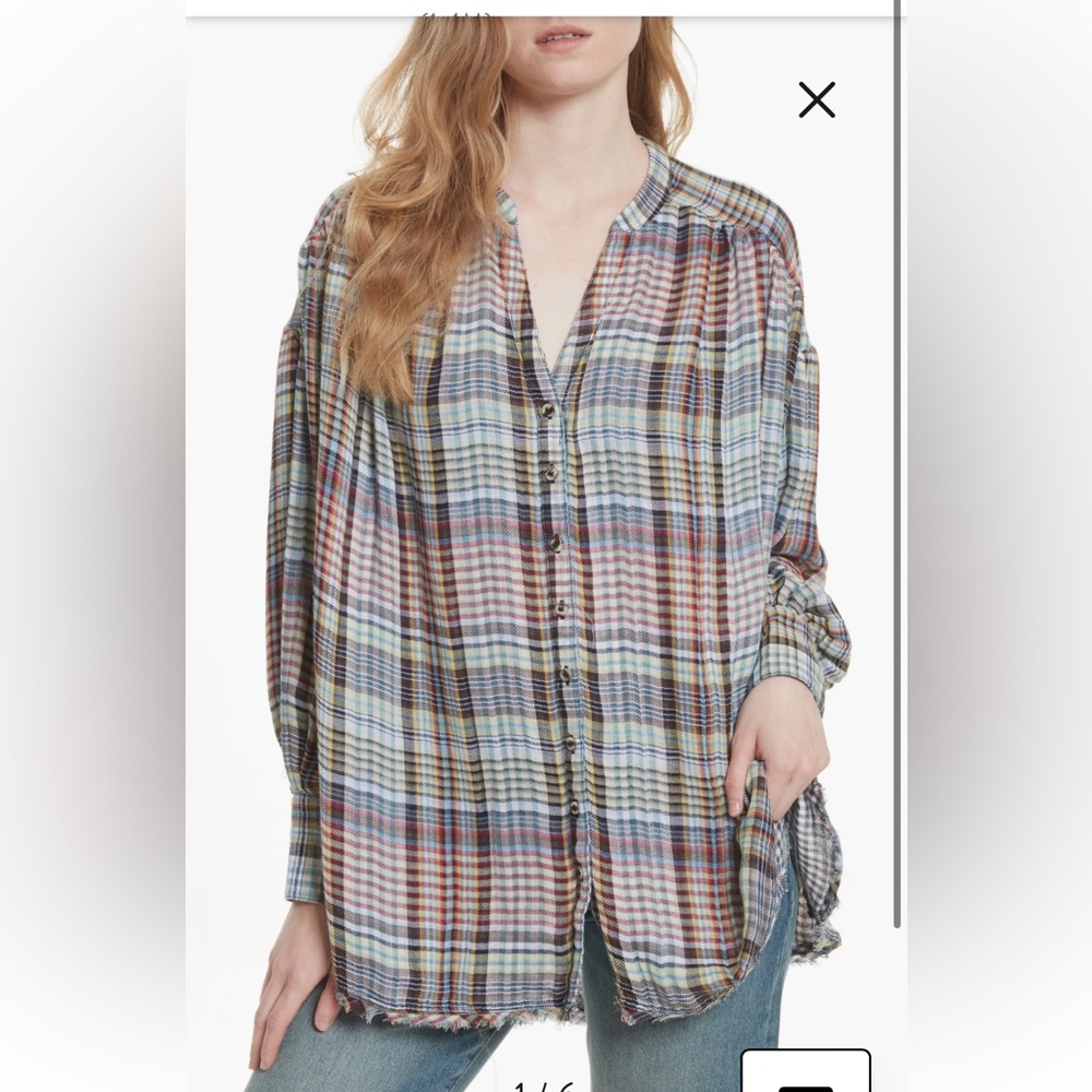 FREE PEOPLE Come On
Over Plaid Oversized Button
Down Tunic Size XS (Fits Like
L)
